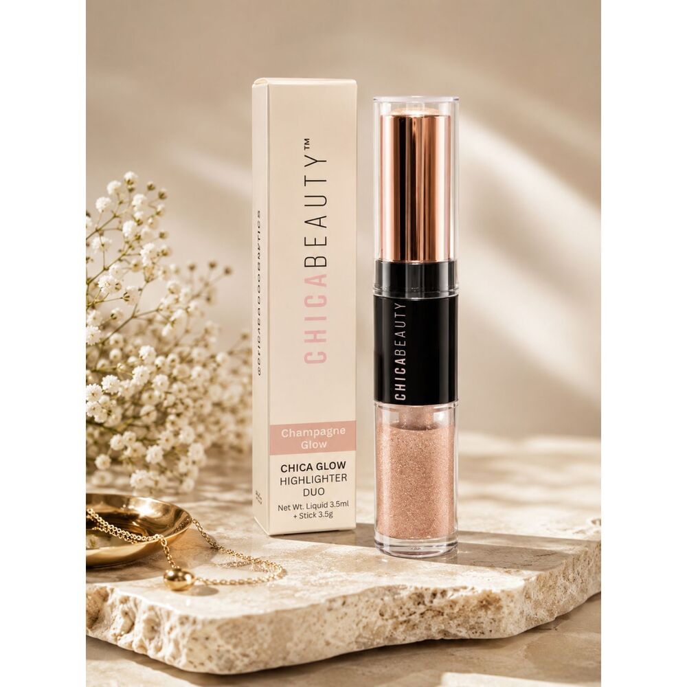 Chica Beauty Chica Glow Highlighter Duo Champagne Glow Stick & Liquid NIB